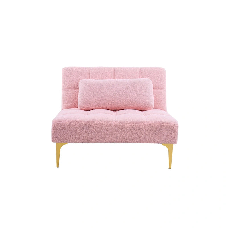 Pink Teddy Chenille Single Modular Sofa Bed with Solid Wood Frame for Living Room
