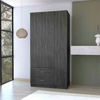 18.5  Modern Three-door Armoire with Hanging Rod, Four Interior Shelves and Two Bottom Drawers