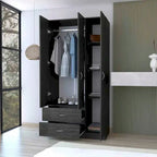 18.5  Modern Three-door Armoire with Hanging Rod, Four Interior Shelves and Two Bottom Drawers