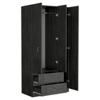 18.5  Modern Three-door Armoire with Hanging Rod, Four Interior Shelves and Two Bottom Drawers