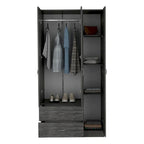 18.5  Modern Three-door Armoire with Hanging Rod, Four Interior Shelves and Two Bottom Drawers