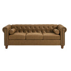 Brown 74.5  Fabric Upholstered Chesterfield Sofa with Tufted Backrest, 2 Headrests, and Sponge Cushions