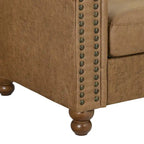 Brown 74.5  Fabric Upholstered Chesterfield Sofa with Tufted Backrest, 2 Headrests, and Sponge Cushions