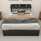 Dark Gray Queen Size Platform Bed with 4 Storage Drawers, USB & LED Lights