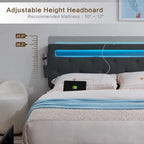 Dark Gray Queen Size Platform Bed with 4 Storage Drawers, USB & LED Lights