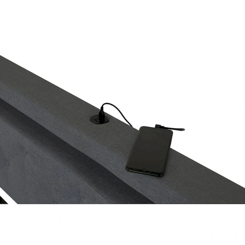 Dark Gray Queen Size Platform Bed with 4 Storage Drawers, USB & LED Lights