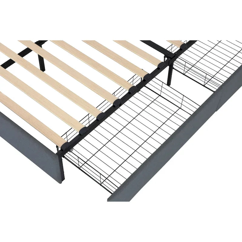 Dark Gray Queen Size Platform Bed with 4 Storage Drawers, USB & LED Lights