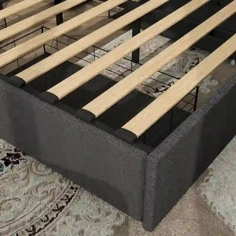 Dark Gray Queen Size Platform Bed with 4 Storage Drawers, USB & LED Lights