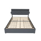 Dark Gray Queen Size Platform Bed with 4 Storage Drawers, USB & LED Lights
