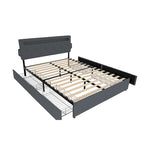 Dark Gray Queen Size Platform Bed with 4 Storage Drawers, USB & LED Lights