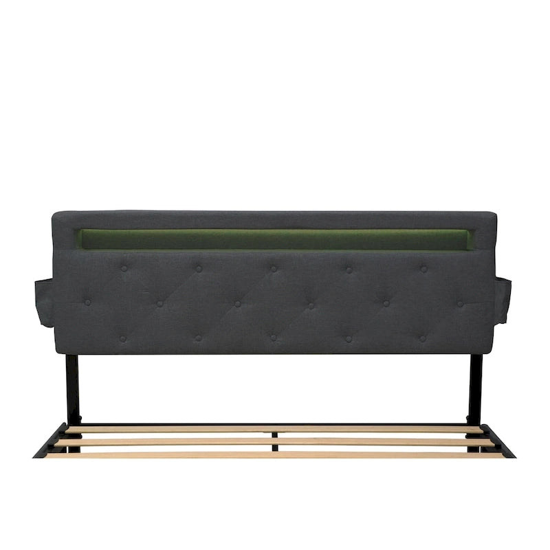 Dark Gray Queen Size Platform Bed with 4 Storage Drawers, USB & LED Lights