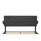 Dark Gray Queen Size Platform Bed with 4 Storage Drawers, USB & LED Lights