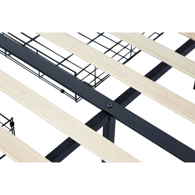 Dark Gray Queen Size Platform Bed with 4 Storage Drawers, USB & LED Lights