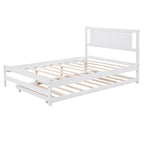 Modern Full Size Pine Wood Platform Bed with Adjustable Trundle