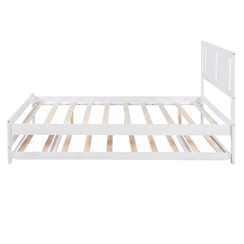 Modern Full Size Pine Wood Platform Bed with Adjustable Trundle