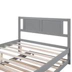 Modern Full Size Pine Wood Platform Bed with Adjustable Trundle