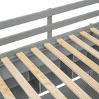 Gray Twin Size Solid Wood Loft Bed with Desk, Wardrobes, and Shelves