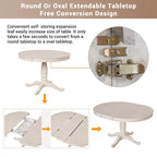 Antique White Vintage 5-Piece Wooden Dining Table Set with Expandable Round Table & 4 Chairs