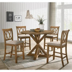 5-Piece Wooden Counter Height Dining Table Set with Cross Pedestal Table Base and 4 Cross Back Chairs
