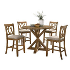 5-Piece Wooden Counter Height Dining Table Set with Cross Pedestal Table Base and 4 Cross Back Chairs