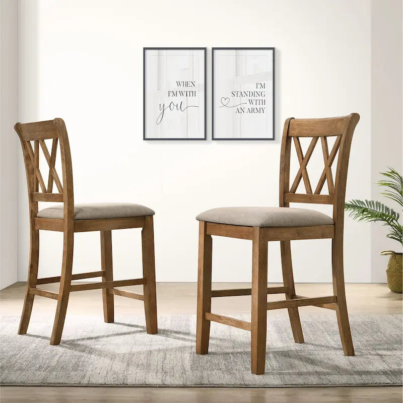 5-Piece Wooden Counter Height Dining Table Set with Cross Pedestal Table Base and 4 Cross Back Chairs