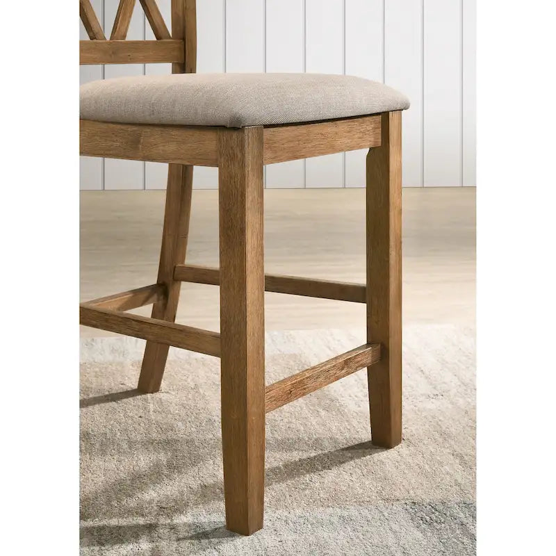 5-Piece Wooden Counter Height Dining Table Set with Cross Pedestal Table Base and 4 Cross Back Chairs