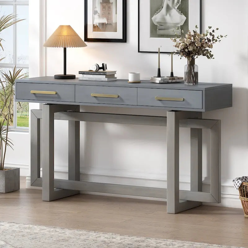 57  Modern Console Table with Three Drawers and Unique Leg Design for Entryway, Hallway, Living Room