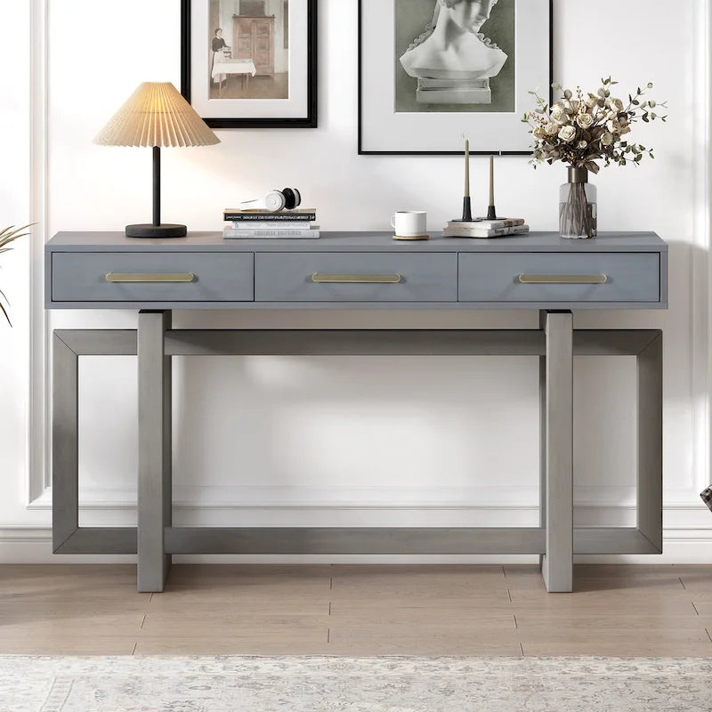 57  Modern Console Table with Three Drawers and Unique Leg Design for Entryway, Hallway, Living Room