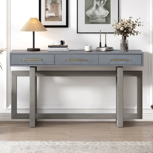 57  Modern Console Table with Three Drawers and Unique Leg Design for Entryway, Hallway, Living Room
