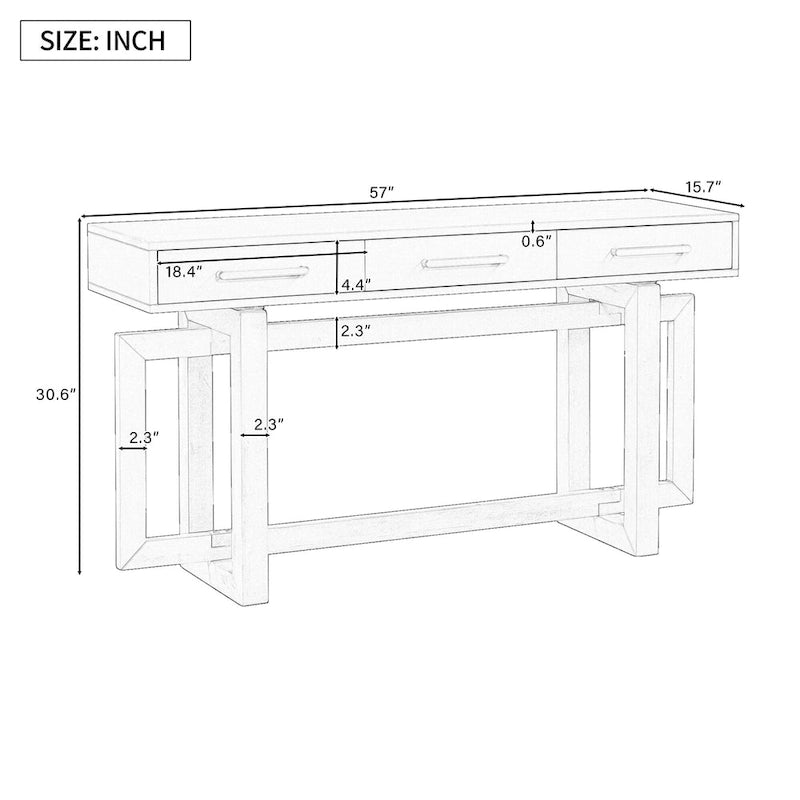 57  Modern Console Table with Three Drawers and Unique Leg Design for Entryway, Hallway, Living Room