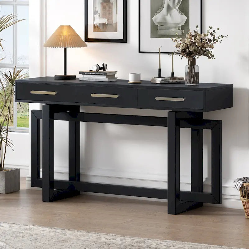 57  Modern Console Table with Three Drawers and Unique Leg Design for Entryway, Hallway, Living Room