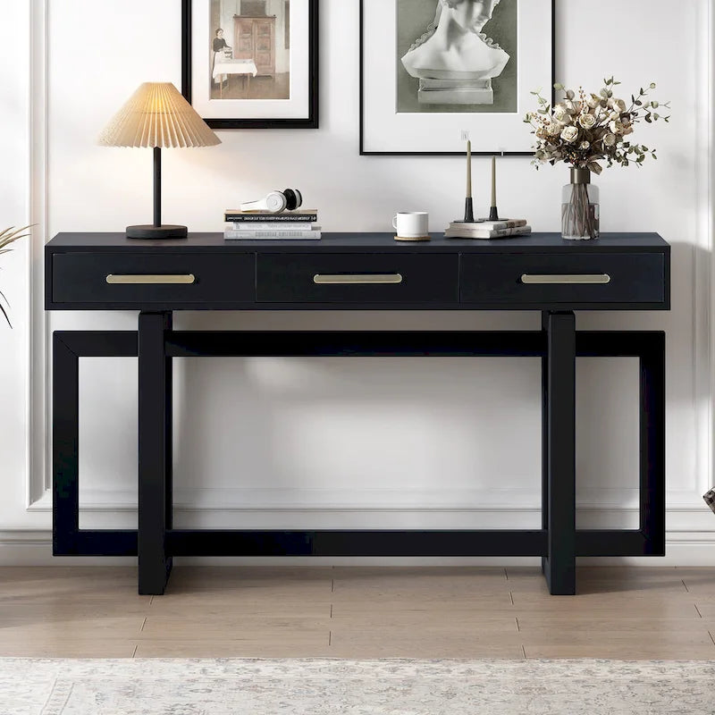 57  Modern Console Table with Three Drawers and Unique Leg Design for Entryway, Hallway, Living Room