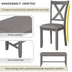 Gray Traditional 6-Piece Wooden Dining Table Set with 4 Upholstered Chairs and Bench