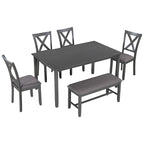 Gray Traditional 6-Piece Wooden Dining Table Set with 4 Upholstered Chairs and Bench