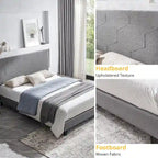 Grey Queen Upholstered Platform Bed with Wood Slat Support