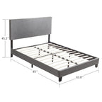 Grey Queen Upholstered Platform Bed with Wood Slat Support