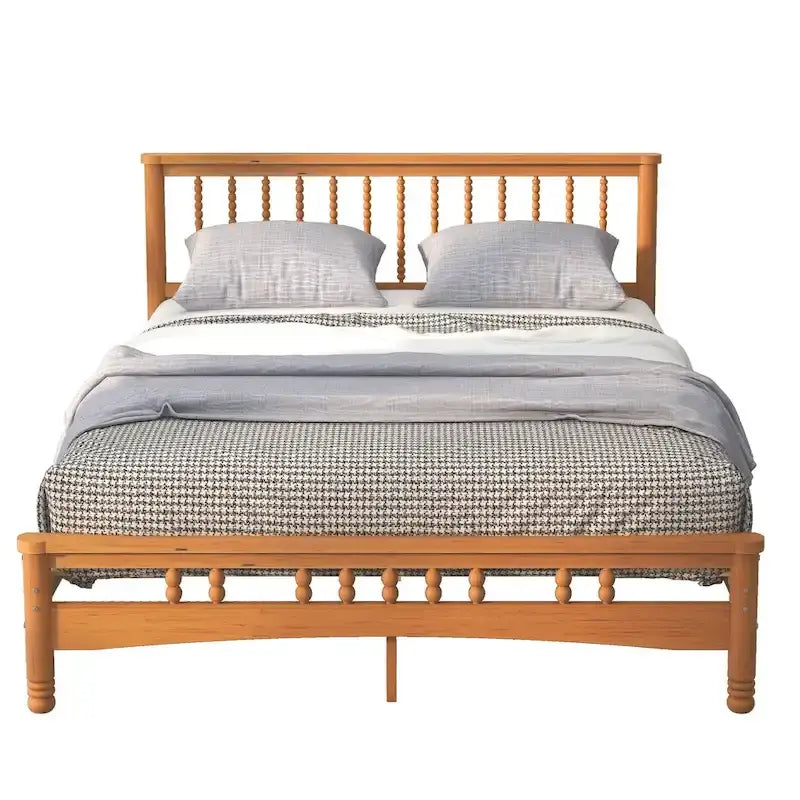 Oak Elegant Queen Wooden Platform Bed with Headboard