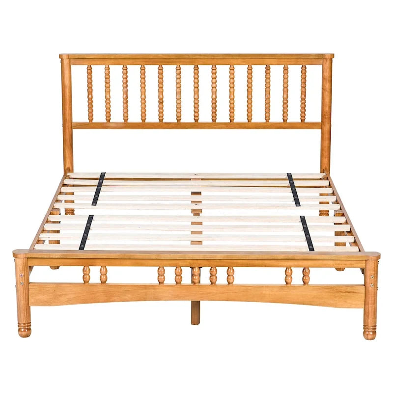 Oak Elegant Queen Wooden Platform Bed with Headboard