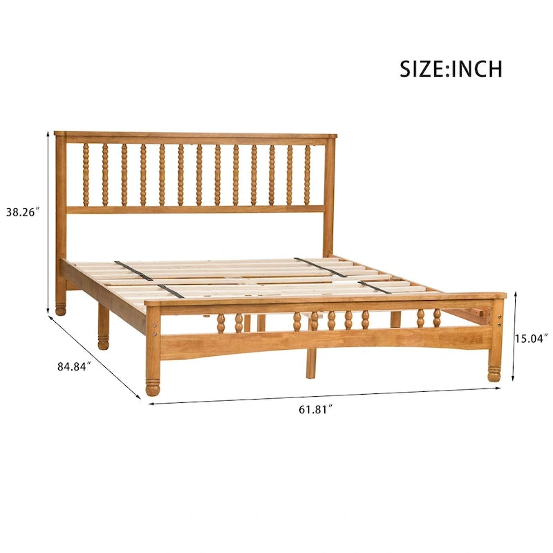 Oak Elegant Queen Wooden Platform Bed with Headboard