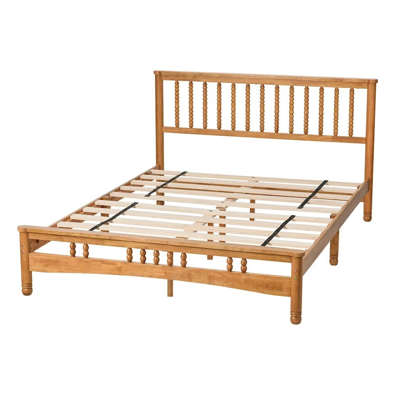Oak Elegant Queen Wooden Platform Bed with Headboard