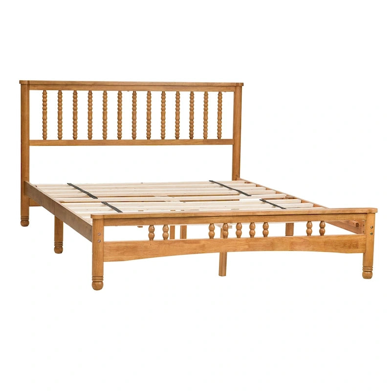 Oak Elegant Queen Wooden Platform Bed with Headboard
