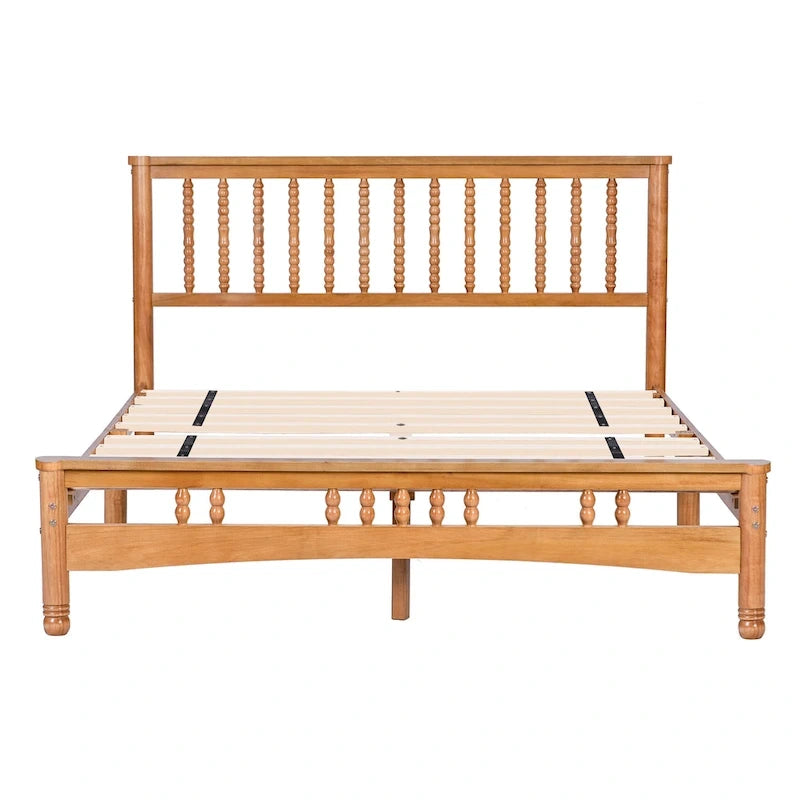 Oak Elegant Queen Wooden Platform Bed with Headboard
