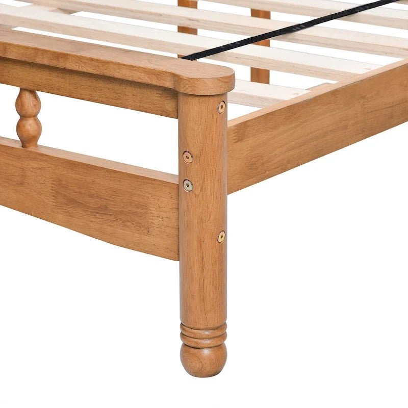 Oak Elegant Queen Wooden Platform Bed with Headboard