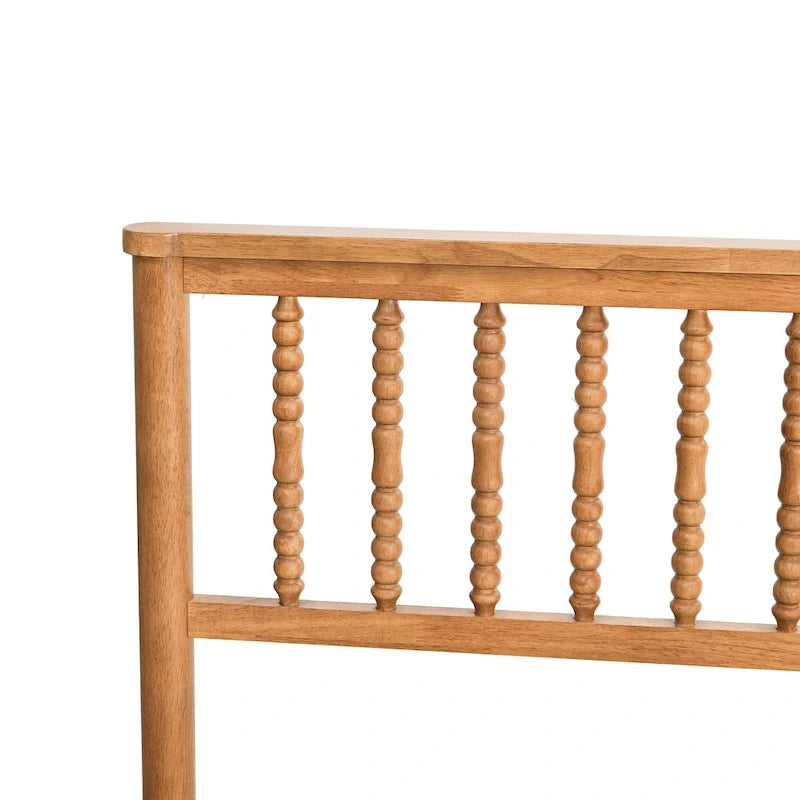 Oak Elegant Queen Wooden Platform Bed with Headboard