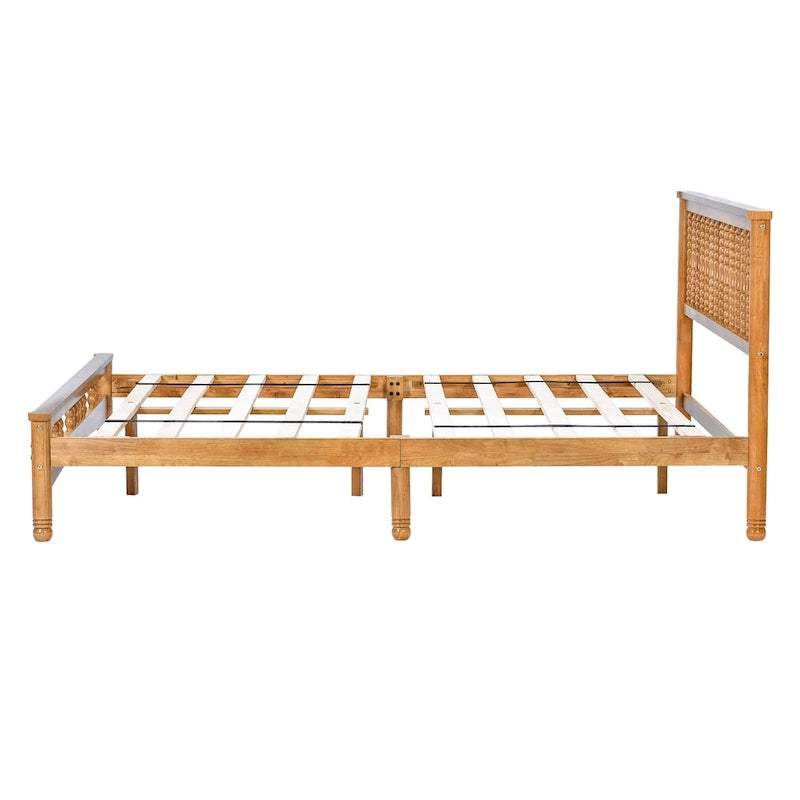 Oak Elegant Queen Wooden Platform Bed with Headboard