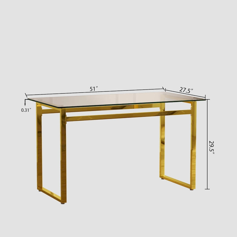 Modern Style 5-Piece Dining Set with Rectangular Tempered Glass Table and High Back Golden Plating Legs Dining Armless Chairs