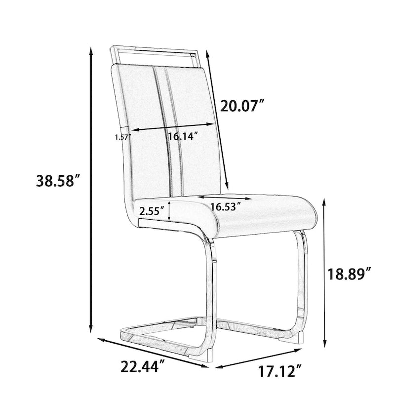 Modern Style 5-Piece Dining Set with Rectangular Tempered Glass Table and High Back Golden Plating Legs Dining Armless Chairs