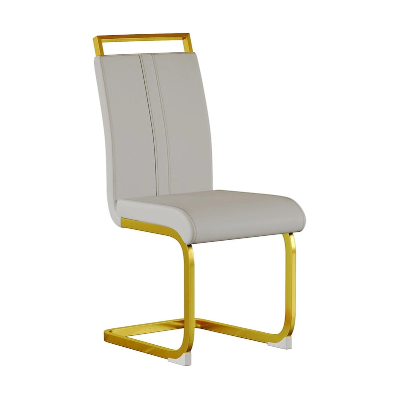 Modern Style 5-Piece Dining Set with Rectangular Tempered Glass Table and High Back Golden Plating Legs Dining Armless Chairs