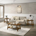 Mid-Century Modern Storage 3-Piece Coffee Table Set with Shelf and Cylinder-shaped Rubberwood Legs