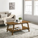 Mid-Century Modern Storage 3-Piece Coffee Table Set with Shelf and Cylinder-shaped Rubberwood Legs
